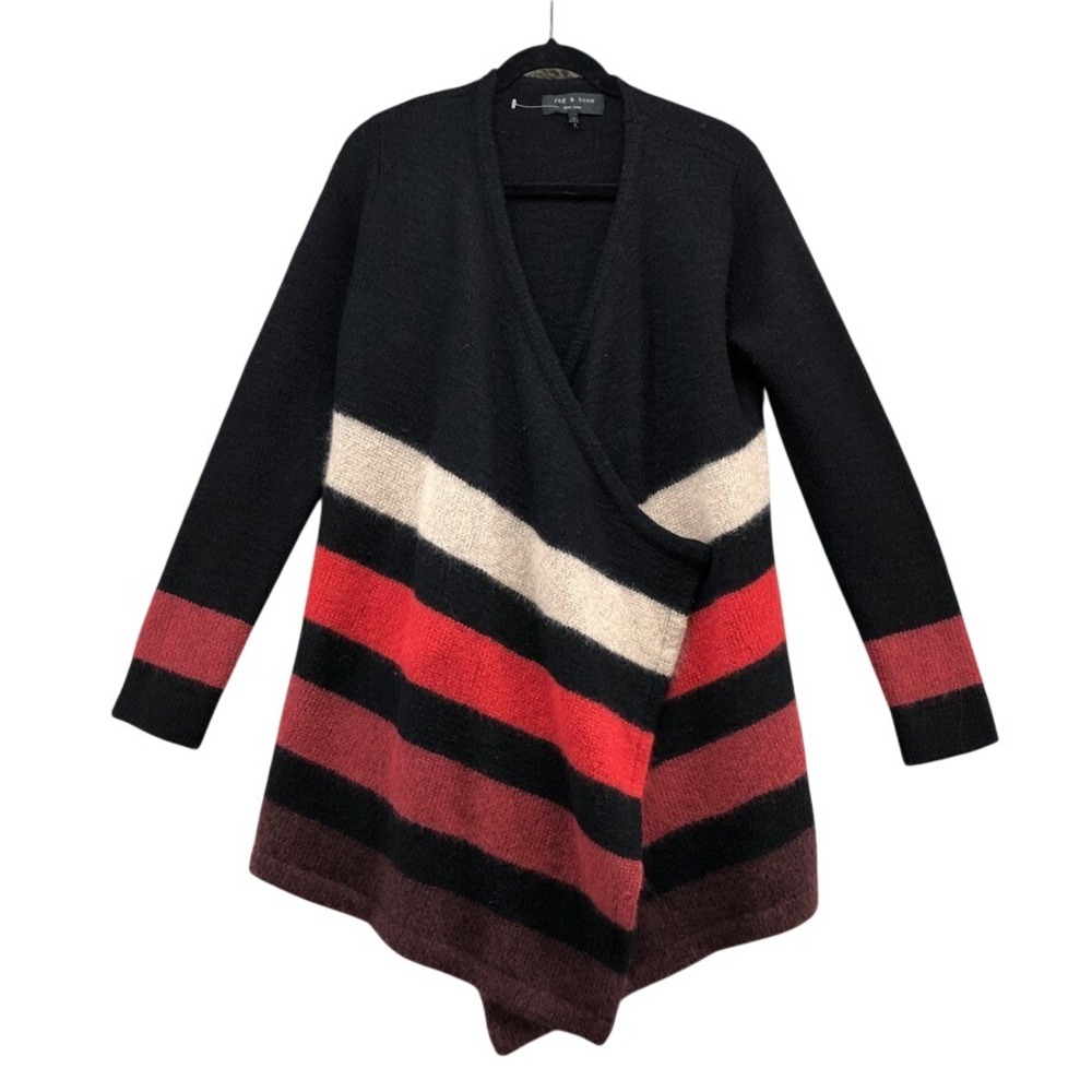 Rag & Bone Cardigan Womens Medium Black Striped Mohair Wool Blend Draped